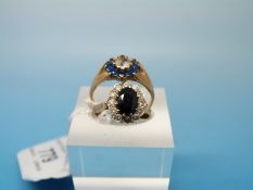 A 9ct gold sapphire and diamond ring together with another 9ct ring (size K)