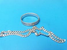 A silver bangle and silver chain