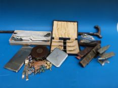 A hallmarked silver topped walking stick, two chrome anvils, plated items, collectables, costume,