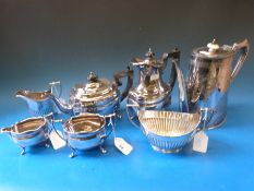 An Edwardian plated pierced gallery tray with Walter & Hall and other teaware