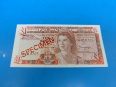 A Government of Gibraltar specimen £1 note,