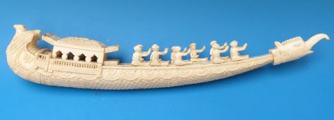 A finely carved Indian ivory boat with bird form stern and elephant form prow