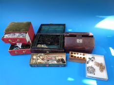 A collection of vintage jewellery and jewellery boxes to include hat pins,