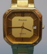 A gentleman's Bulova quartz wristwatch with date aperture.