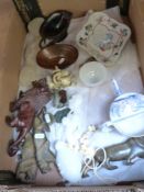 A collection of Chinese and Japanese items to include two libation cups, jadeite belt hook,