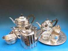 A collection of plated ware including a Mappin and Webb tea set, serving dish,
