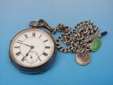 A hallmarked silver cased pocket watch together with a silver watch chain