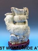 A large Chinese jadeite figural lidded vase in the form of a bird,