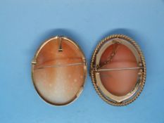 Two cameo brooches marked 9ct gold to the mounts