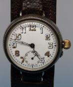 A c1914-18 gentleman's white metal cased wristwatch,