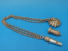 A white metal military whistle,