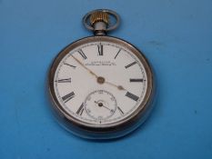 A keyless Waltham silver cased gentleman's pocket watch (B'ham 1901) with American Waltham Watch Co