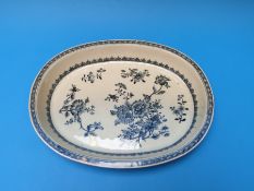 An 18thC Chinese blue and white dish with floral decoration (28 x 37cm)