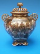 A Japanese Satsuma koro and cover with scenes of immortals and geishas,