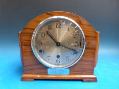 An 1930s three train Westminster chime English clock, plaque to front for Mr F.