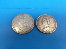 An 1887 Jubilee crown and an 1890 double florin