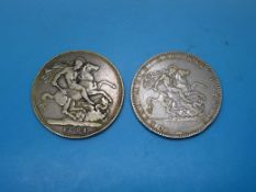An 1820 George III crown LX, together with an 'old head' Victorian crown of 1894,