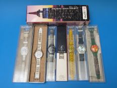 Eight various Swatch wristwatches to include Olympic team 1966, The Last Swatch of the Millennium,