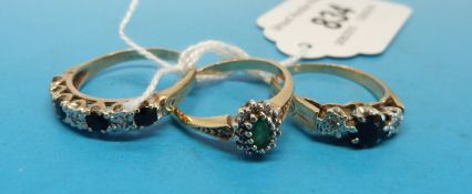 Three 9ct gold rings,
