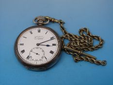 A silver cased pocket watch with later chain 'Acme Lever' H.