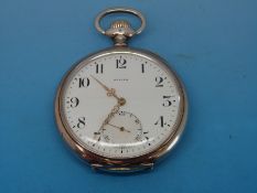 A gentleman's continental silver keyless c1915 pocket watch by Zenith,
