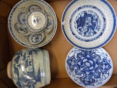 Various Chinese blue and white rice wares,