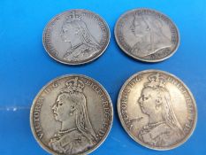 Four Victorian crowns comprising three Jubilee head and one veiled head example