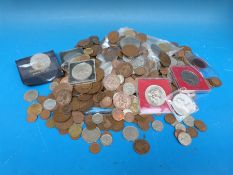 A collection of UK, American and Spanish coins together with some modern UK Crowns £5, £2 coin,