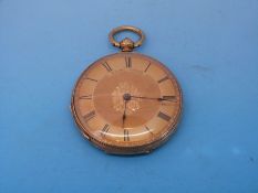 A yellow metal cased Baume Geneve pocket watch with yellow metal engraved face and case marked 18k