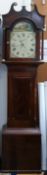 A 19thC line-inlaid mahogany 30 hour long case clock with painted dial.