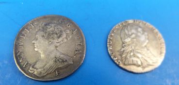 A 1707 Queen Anne near fine 'E *' shilling rev 1 (better than fine) together with George III 1787