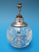 A white metal mounted cut glass atomiser stamped sterling silver
