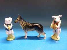 Two Beswick Pig Promenade figures and a Beswick Alsatian Ulrica of Brittas