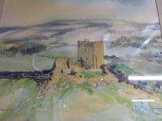 John Morriss (20thC) watercolour of Castell Dolwyddelan,