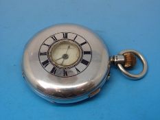 A hallmarked half hunter doctor's type stopwatch with sweep seconds hand