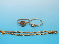 Two 9ct gold rings together with a 9ct gold bracelet (4.
