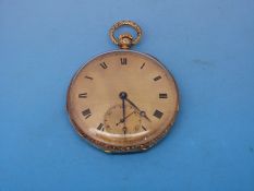 A ladies'[ fob watch in case with chased decoration marked 18kt,