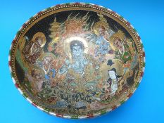 An early 20thC Japanese Satsuma bowl with various immortal decoration (diameter 31cm)