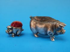 A hallmarked silver pig pin cushion, B'ham 1902, maker Levi and Salaman,