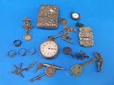 A sterling silver ornate vesta, 18ct gold ring (1.5g), 9ct gold ring (2.