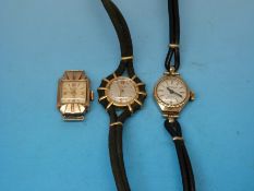 Three ladies' gold wristwatches, a Carronade Incabloc, a Plaza and a Universal.