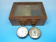 Two continental white metal ladies' fob watches in glazed box