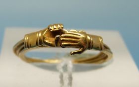 A Georgian high grade gold Fede Gimmel ring comprising three rings joined by a tiny pin,