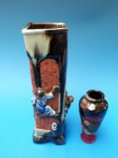 A rectangular Japanese Sumida Gawa vase together with a smaller baluster shaped example