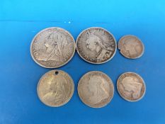 A 1900 Old Head Victorian half crown, an 1880 florin,