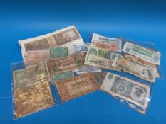 A quantity of overseas banknotes including French, German, Japan, Cyprus, Italy, Korea, Canada etc,