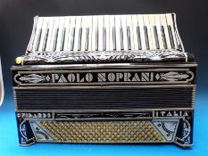 A Paolo Soprani 1930s Italian 120 bass piano accordion in black finish with diamanté embellishment