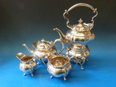 A Mappin & Webb four piece teaset comprising spirit kettle, teapot,