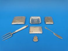 Three various hallmarked silver cigarette cases, hallmarked silver pin tray,
