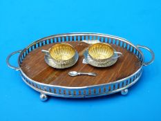 A hallmarked silver oak-based galleried miniature or dolls tray (B'ham 1905) maker Cornelius
